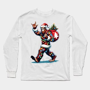 Santa Bigfoot Christmas Lights Rock Funny Sasquatch Believe Long Sleeve T-Shirt